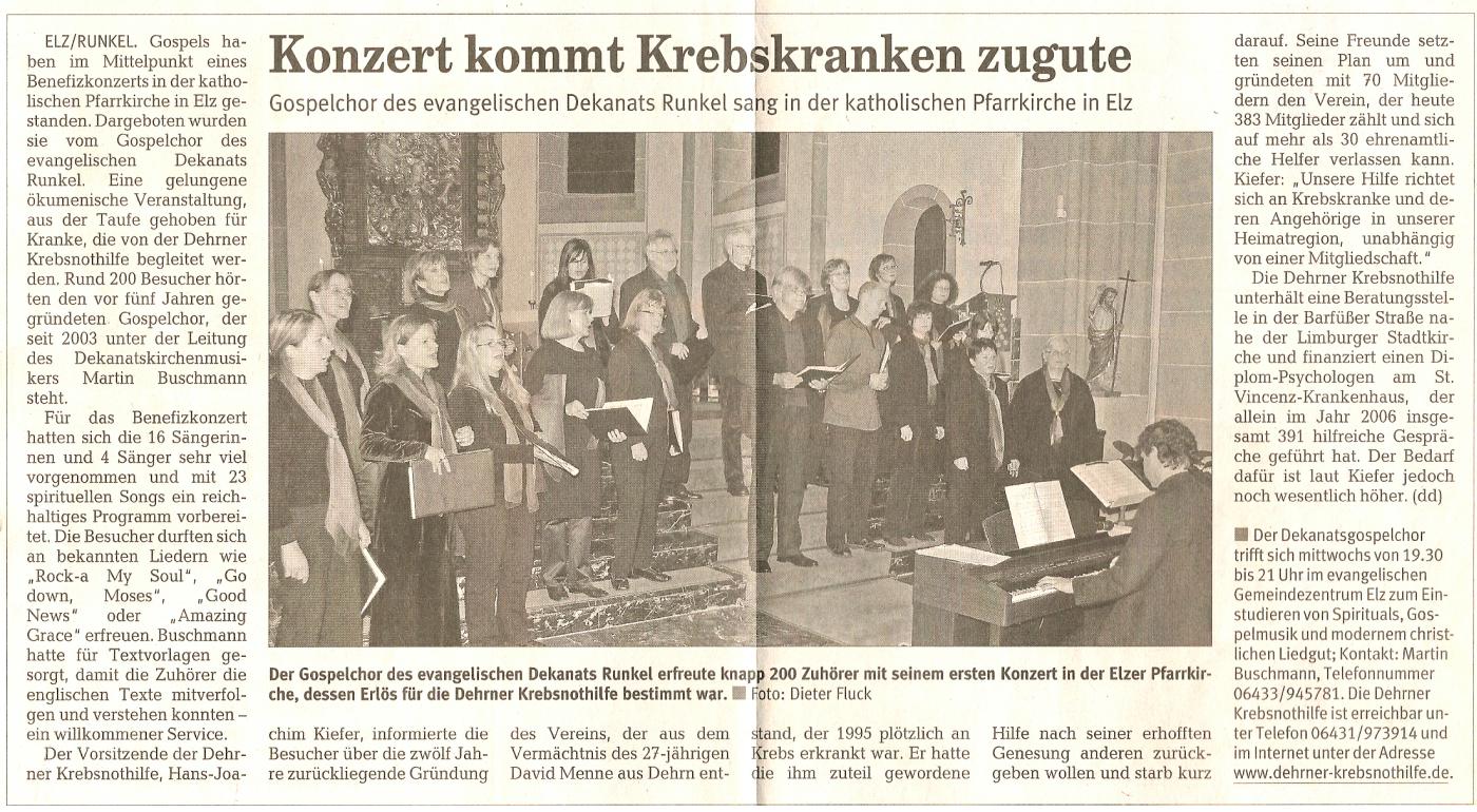 Konzert kommt Krebskranken zugute - Rhein Lahn Zeitung vom 16. November 2007